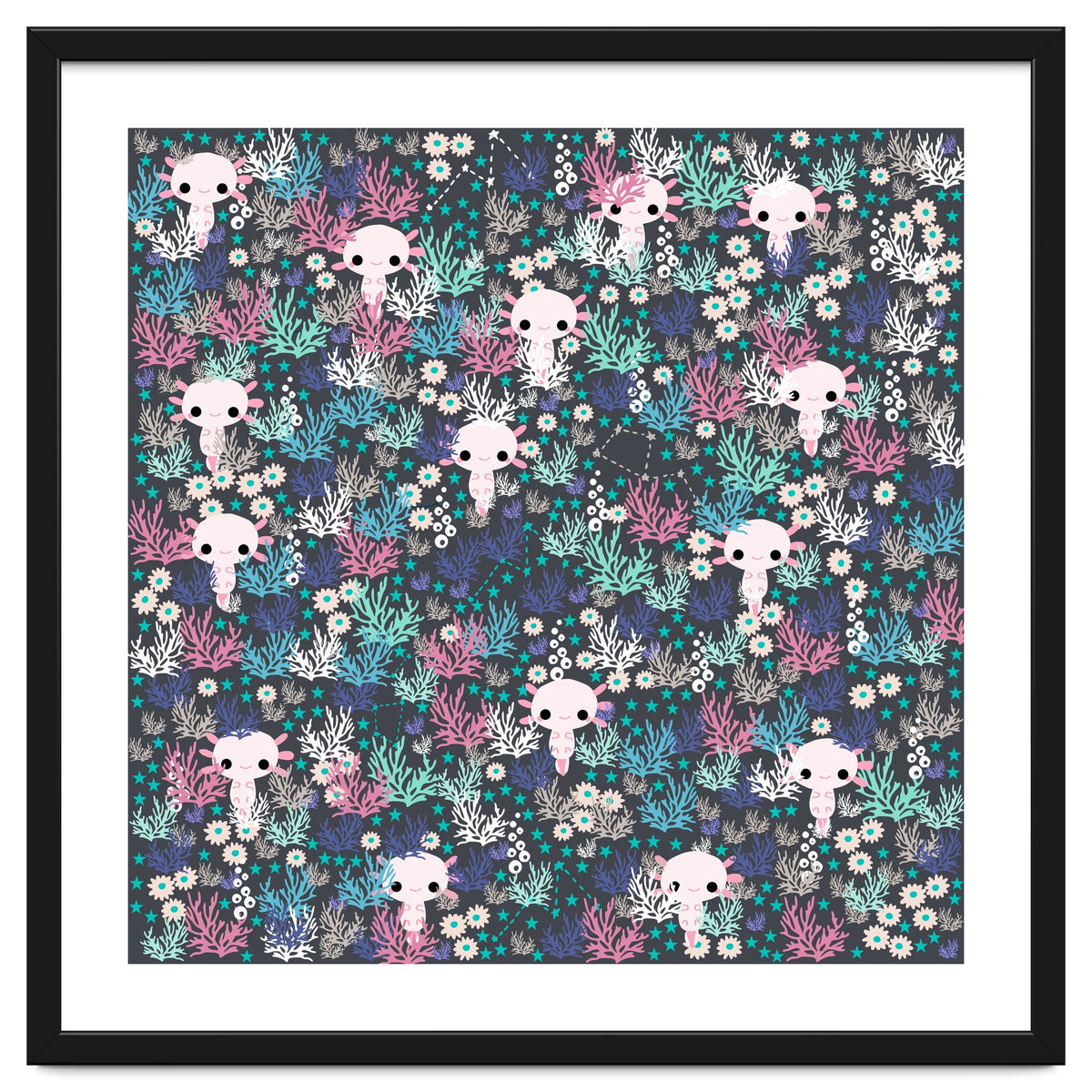 Cute underwater axolotl pattern with coral