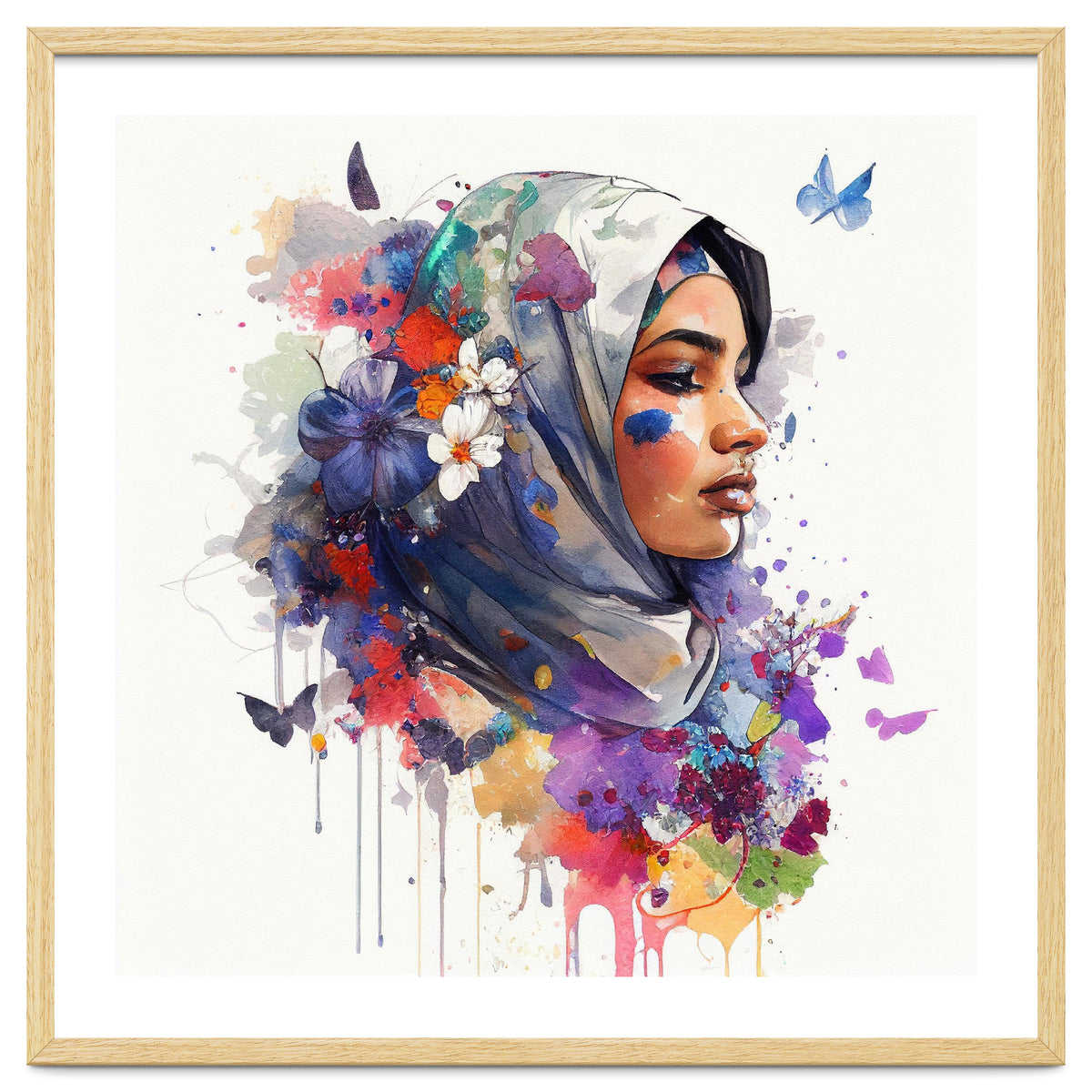 Watercolor Floral Muslim Arabian Woman #5