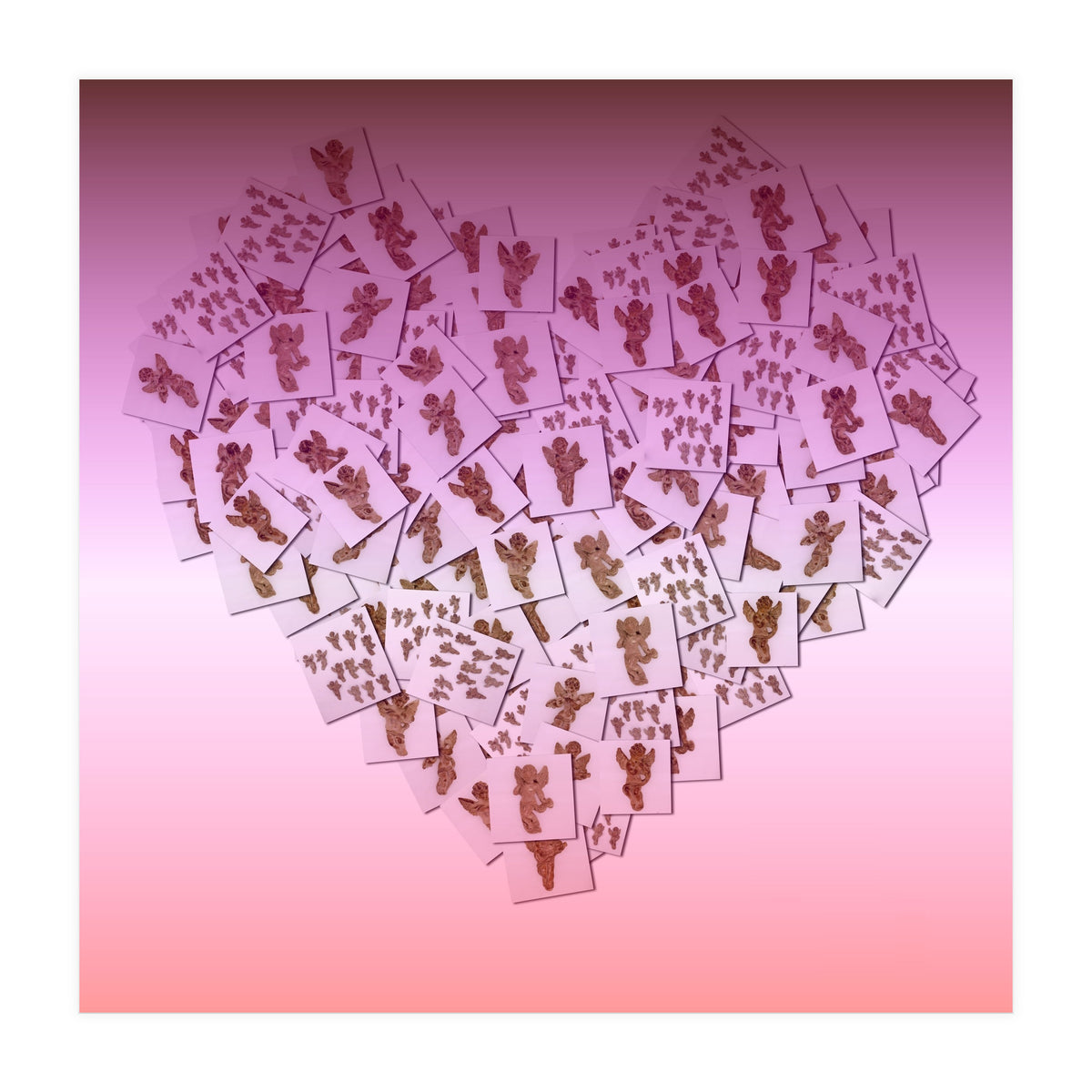 Heart collage of golden Cupid like characters (Print Only)