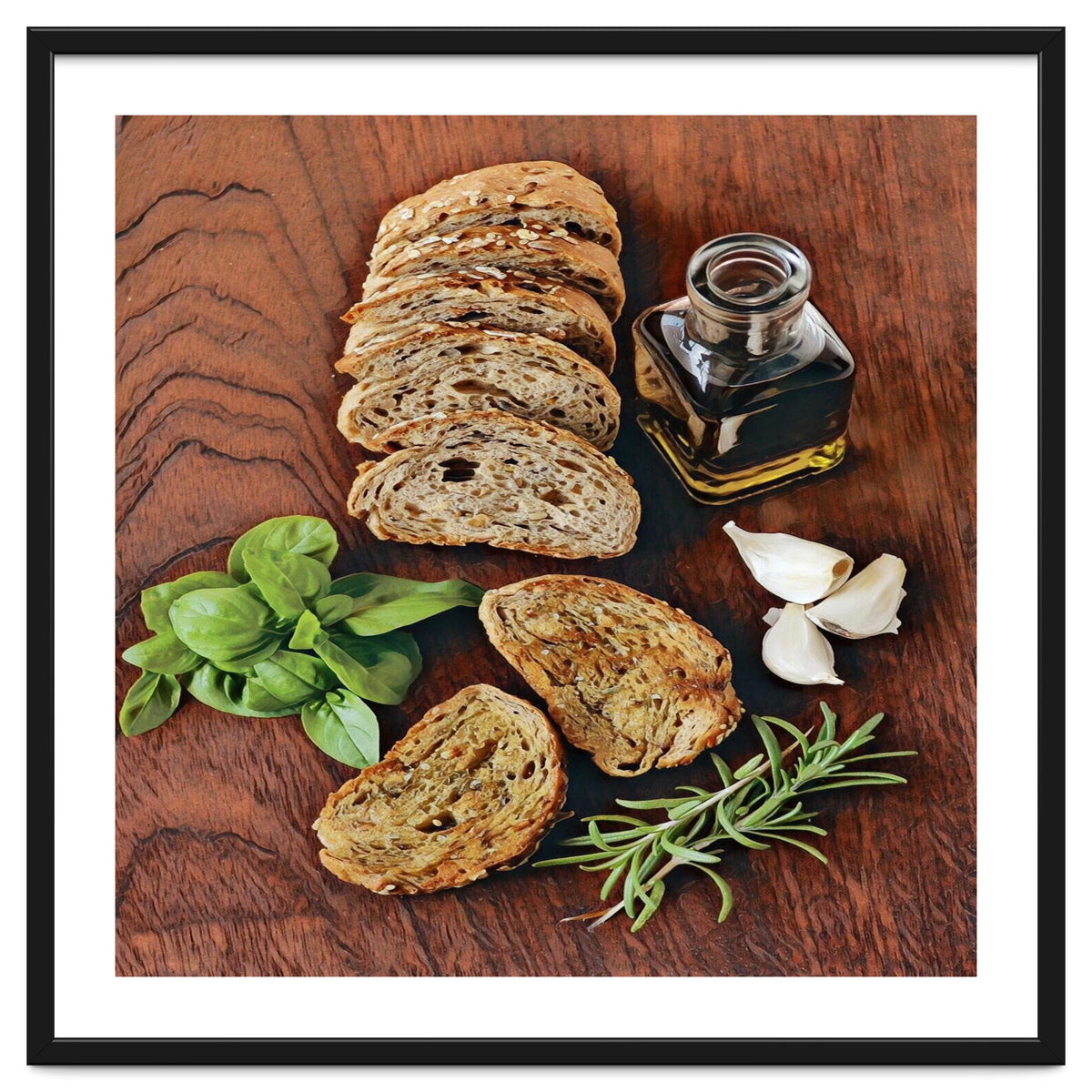 Bread, rosemary, basil and olive oil