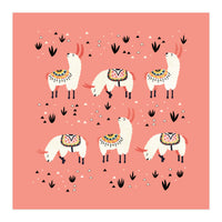 White Llamas In Pink Desert (Print Only)