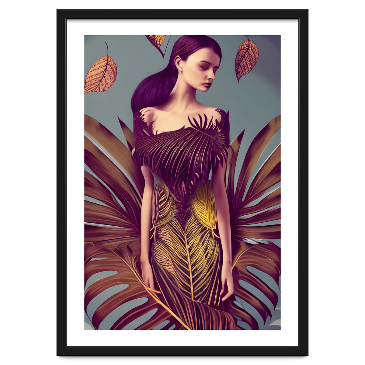 Lady dressed in Monstera Deliciosa Leaves