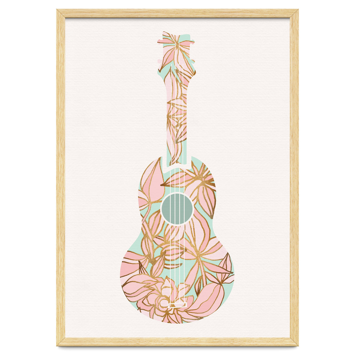 Aqua and Pink Floral Ukulele