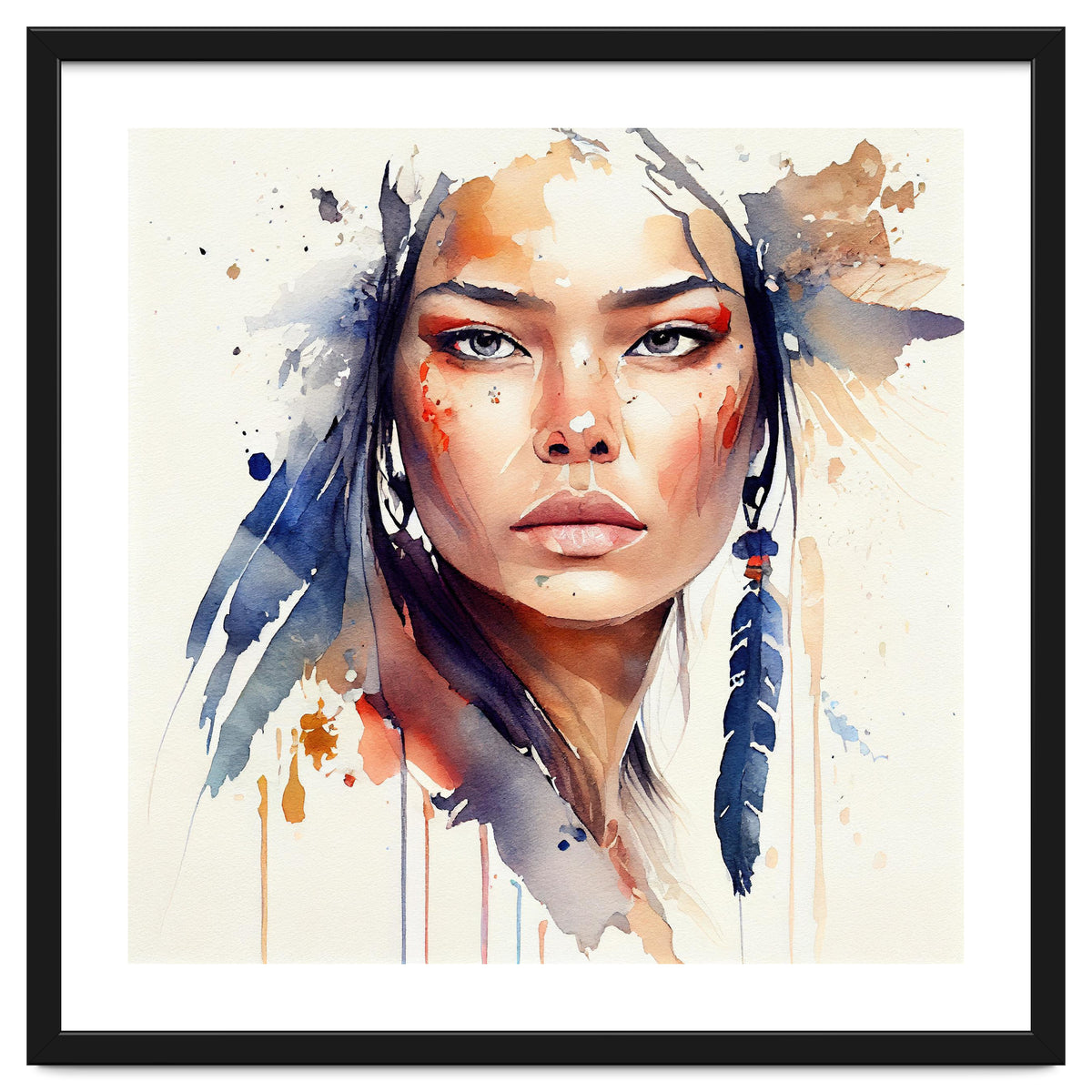 Watercolor Floral Indian Native Woman #12