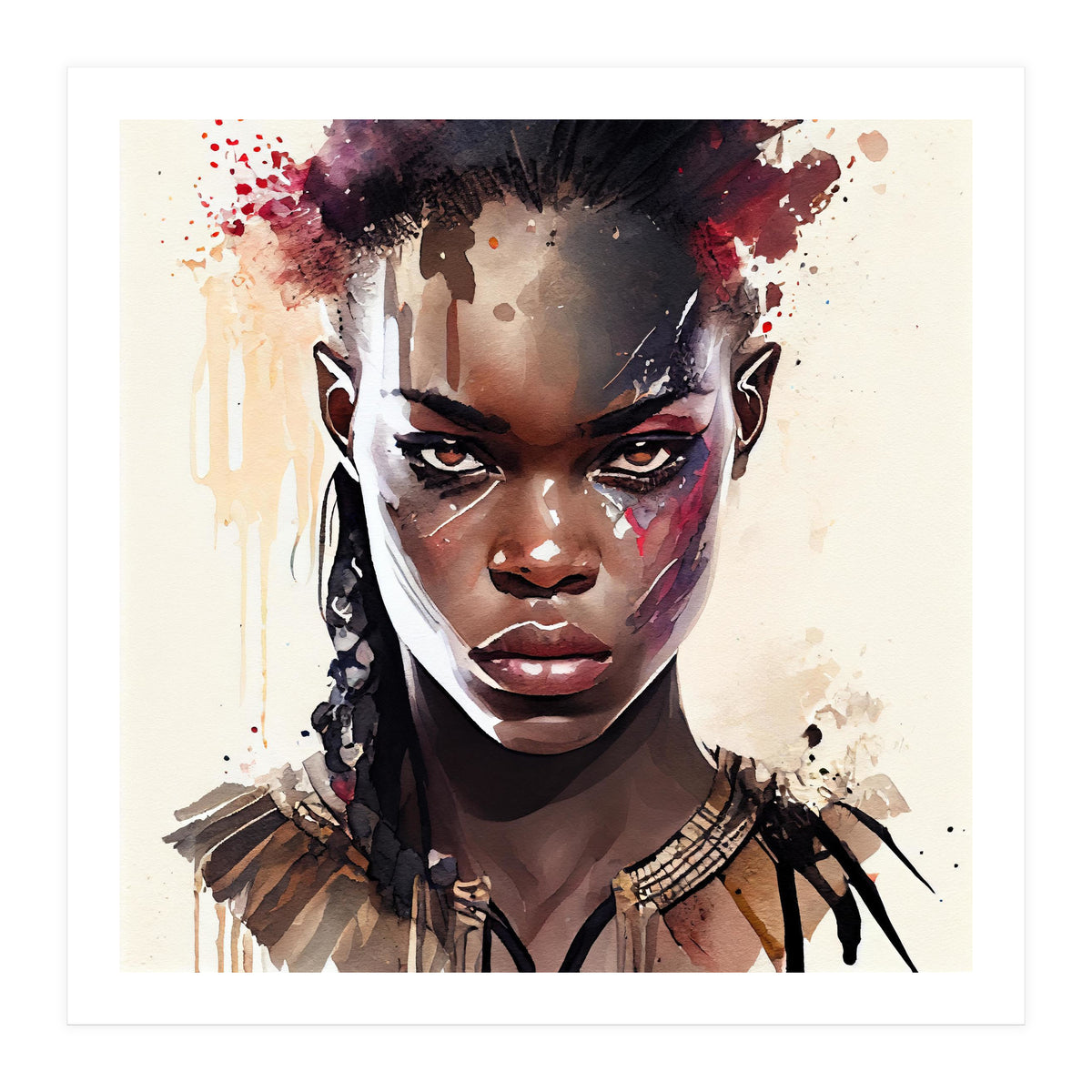Watercolor African Warrior Woman #2 (Print Only)