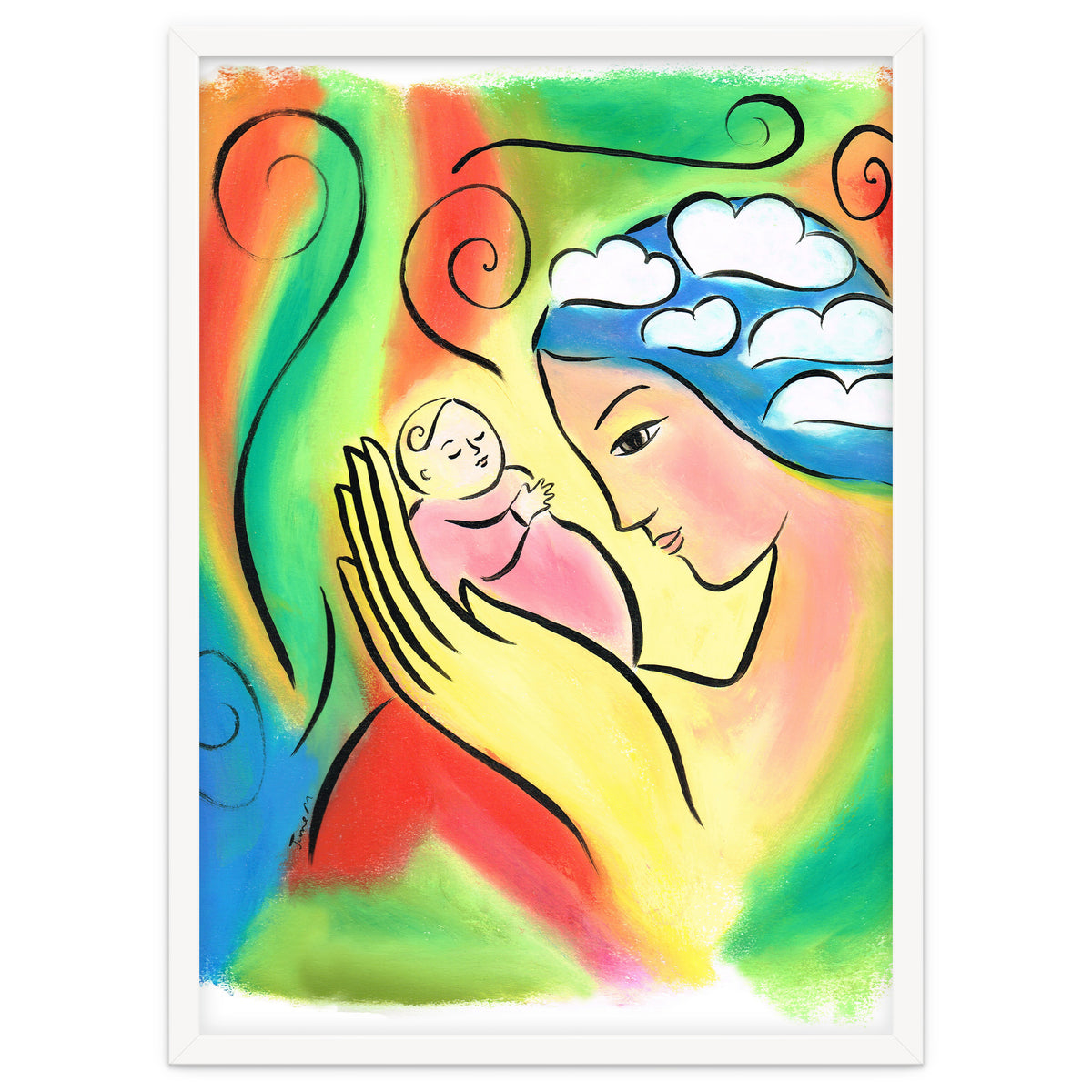 Woman And Baby With Clouds