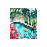 Luxury Tiger Villa illustration, Architecture Travel Nature Painting, Hotel Landscape Garden (Print Only)