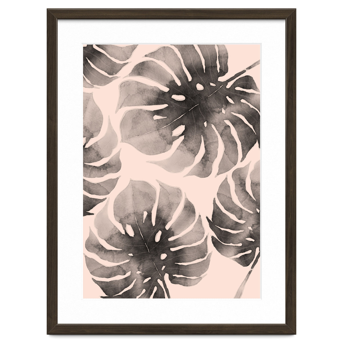 Monstera pink and gray watercolor