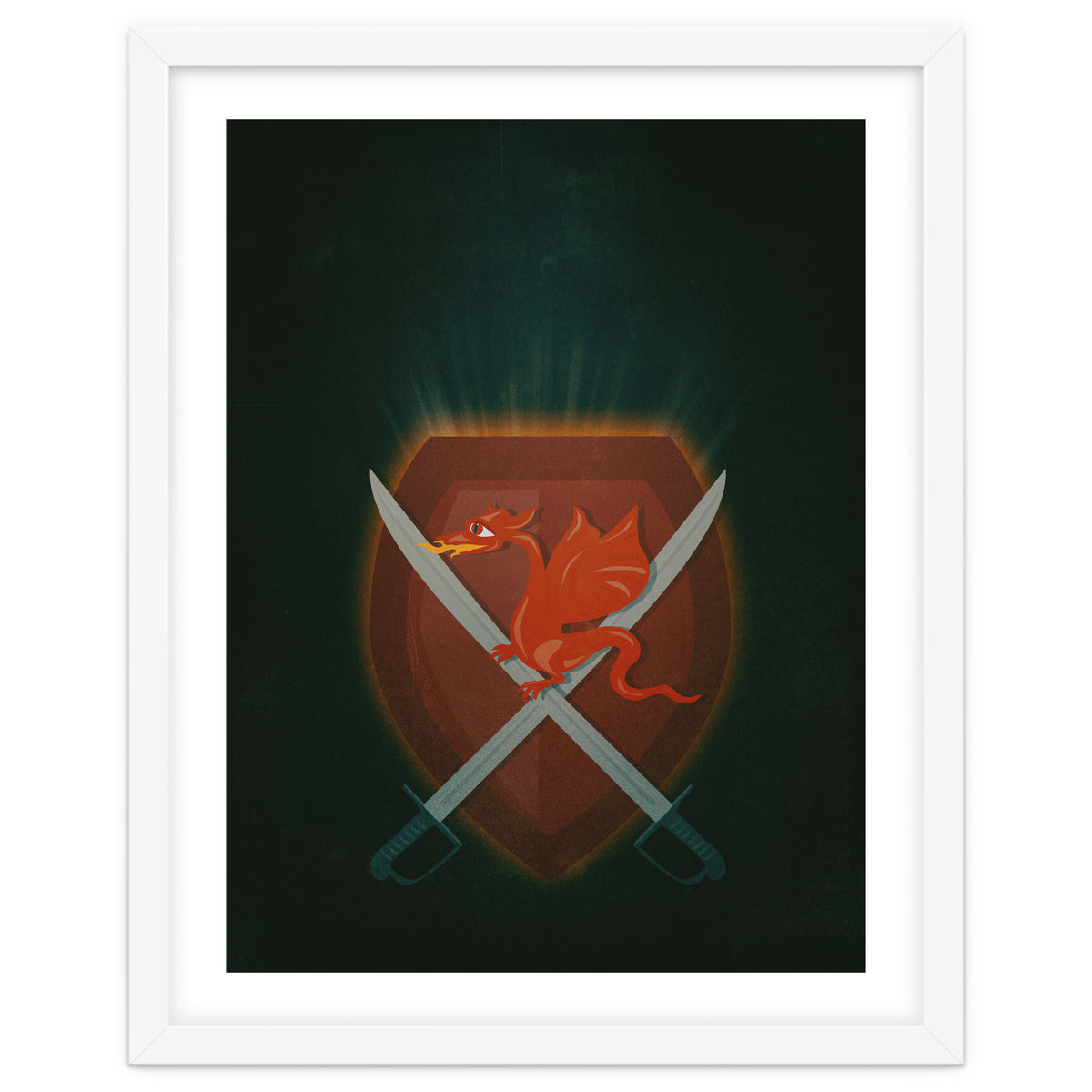 Heraldic dragon and cutlasses