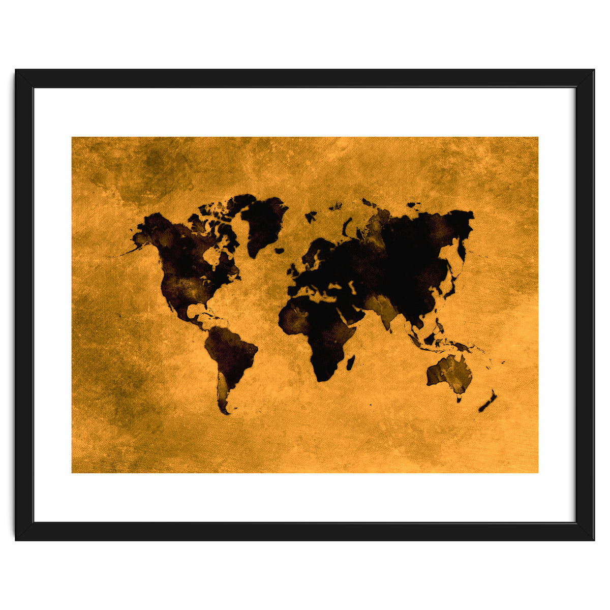 World Map black and yellow digital art