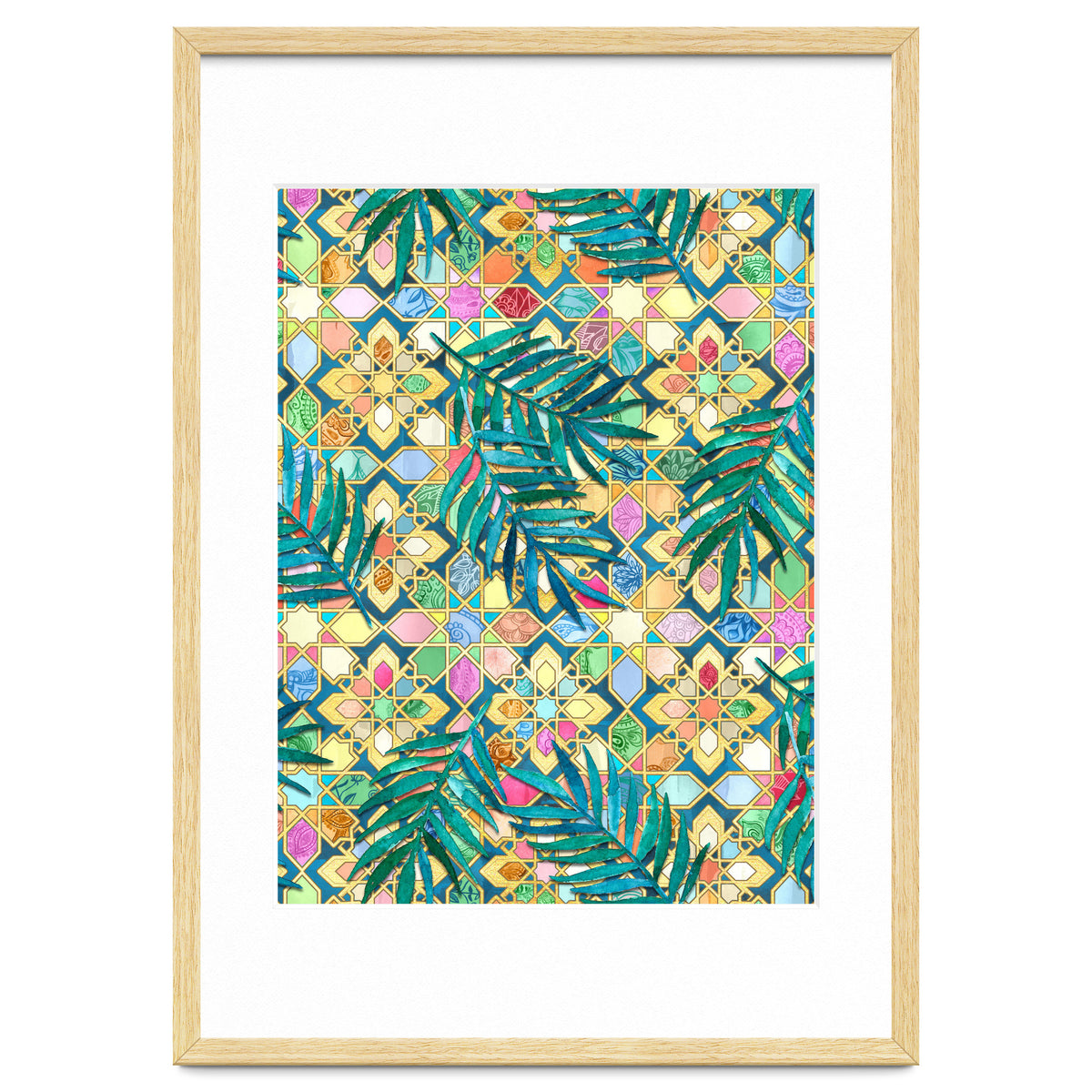 Gilded Moroccan Mosaic Tiles with Palm Leaves