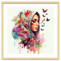 Watercolor Floral Muslim Arabian Woman #4
