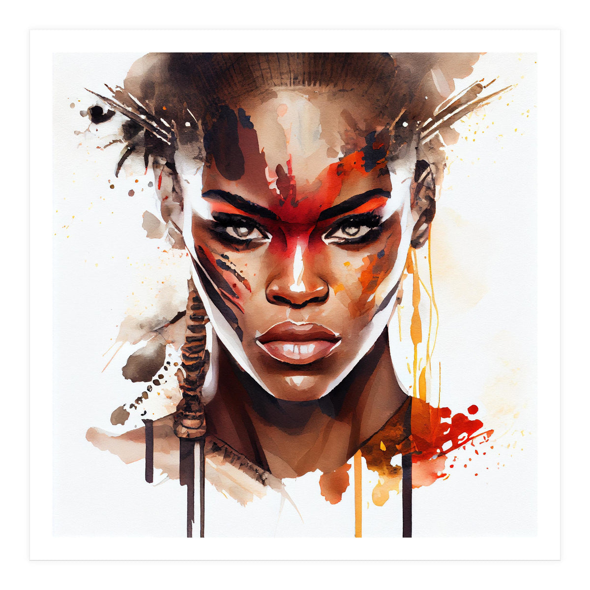 Watercolor African Warrior Woman #3 (Print Only)
