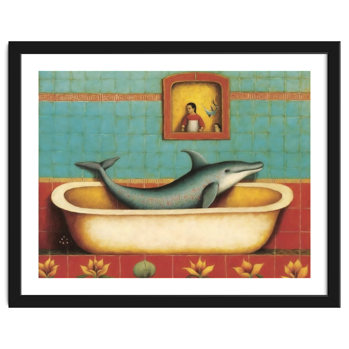 Dolphin In A Bath Folk Art