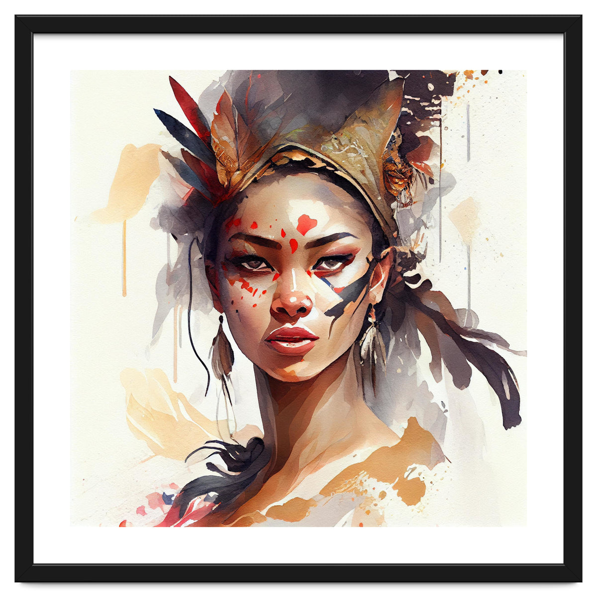 Watercolor Floral Indian Native Woman #7