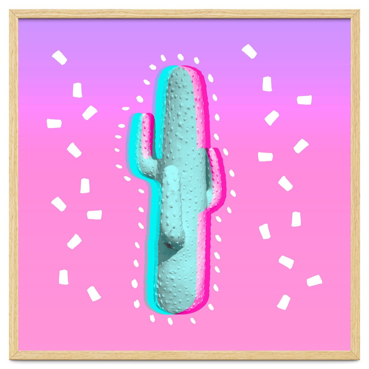 Modern 3 D Color Channel Cactus Photography Pink Purple Gradient 90's Pattern