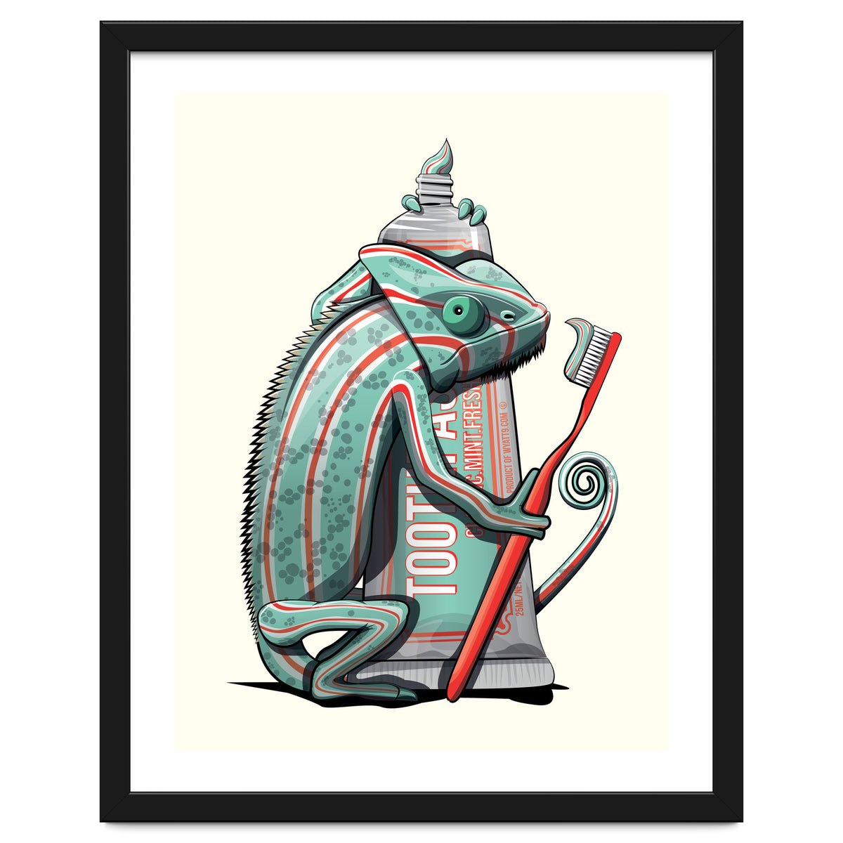 Chameleon Brushing Teeth, Funny Bathroom Humour