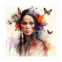 Watercolor Floral Indian Native Woman #6 (Print Only)