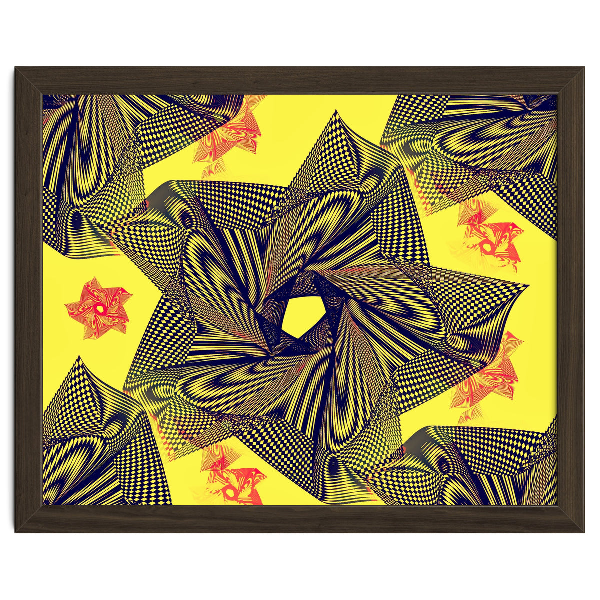 Black flowers on yellow background.