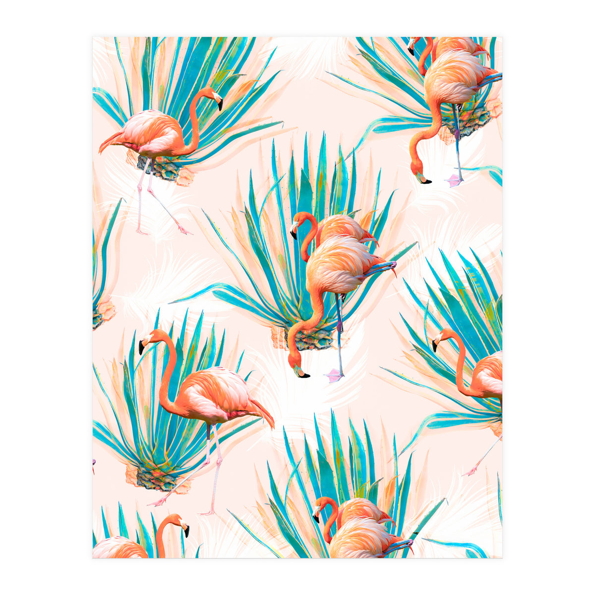 Anaglyph Flamingos with cactus (Print Only)