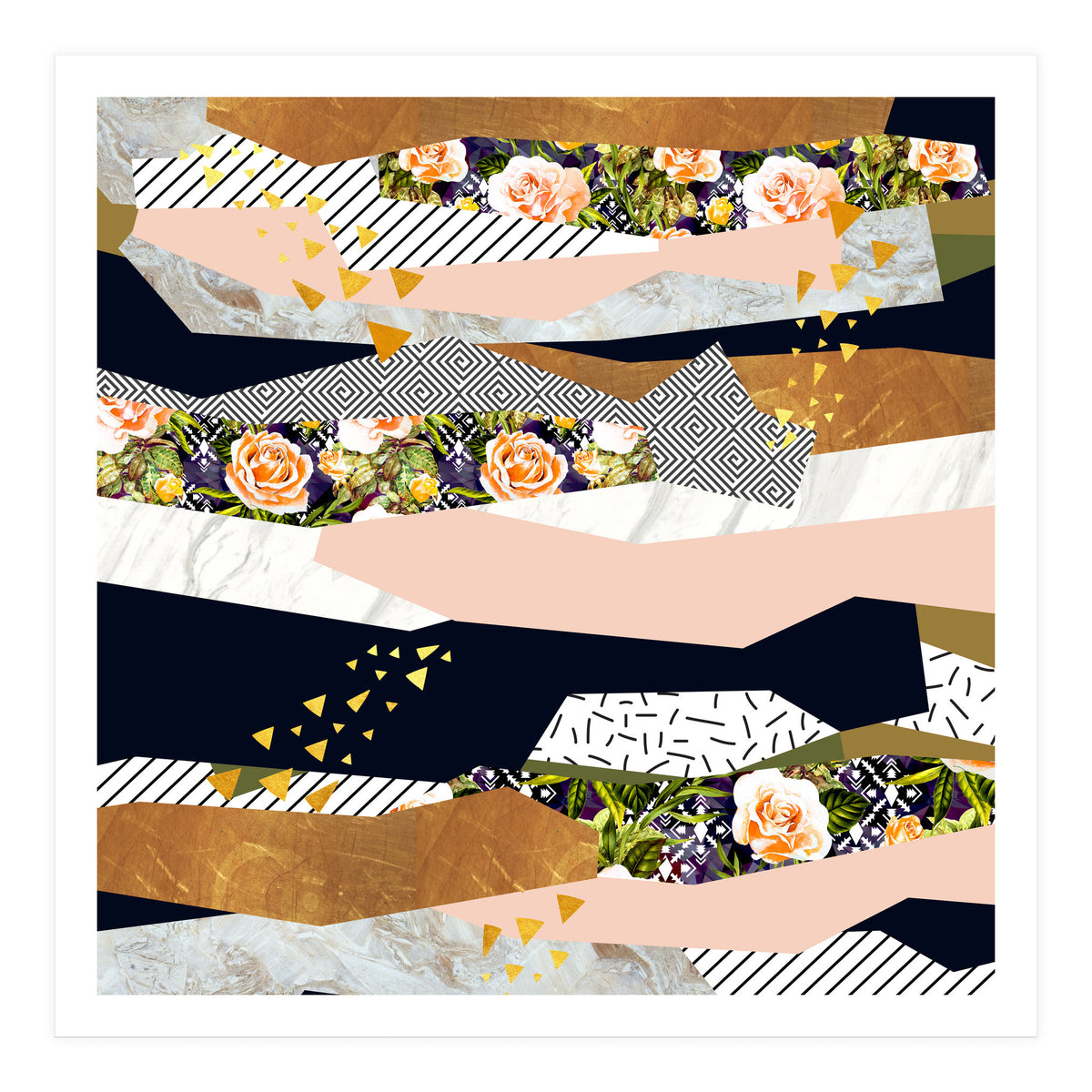 Collage of textured shapes and flowers (Print Only)
