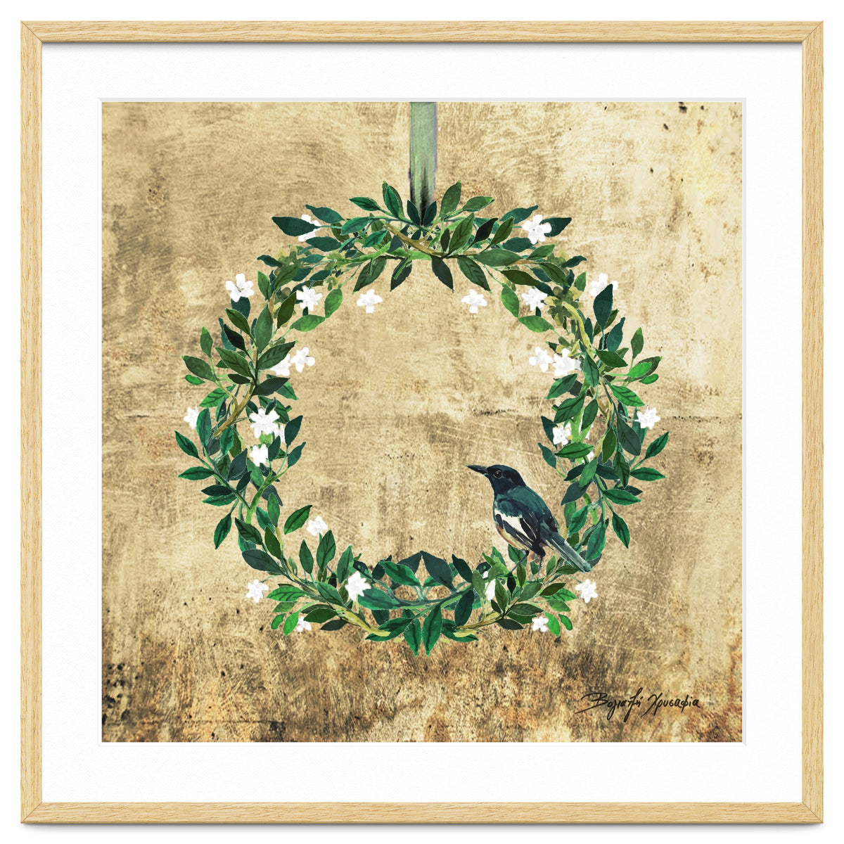 Wreath #White Flowers & Bird #Royal collection