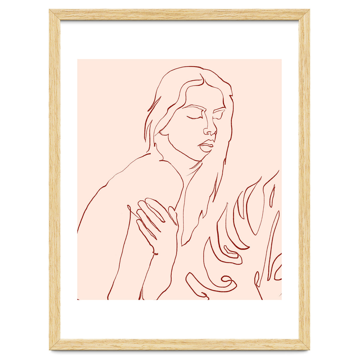 Lueur, Tropical Nude Modern Bohemian Woman Line Art, Minimal Scandinavian Sketch Blush Drawing