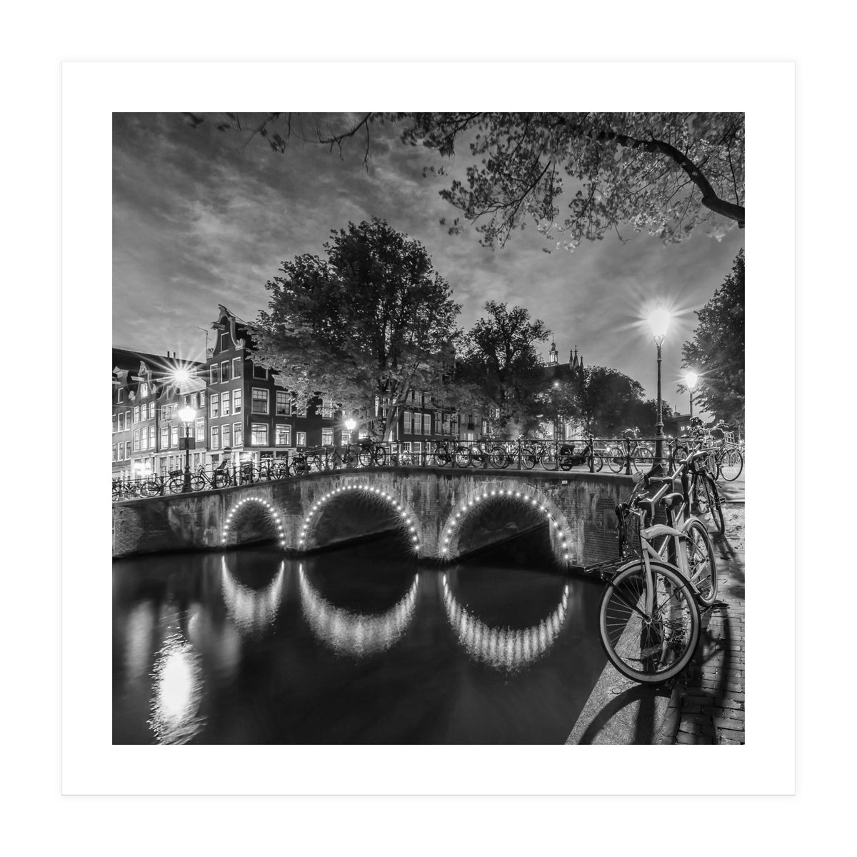 AMSTERDAM Idyllic nightscape from Keizersgracht | Monochrome (Print Only)