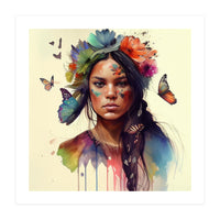 Watercolor Floral Indian Native Woman #11 (Print Only)