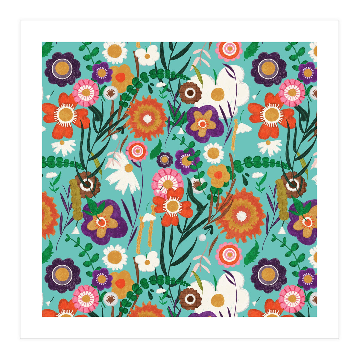 Folk Spring Floral Blue  (Print Only)