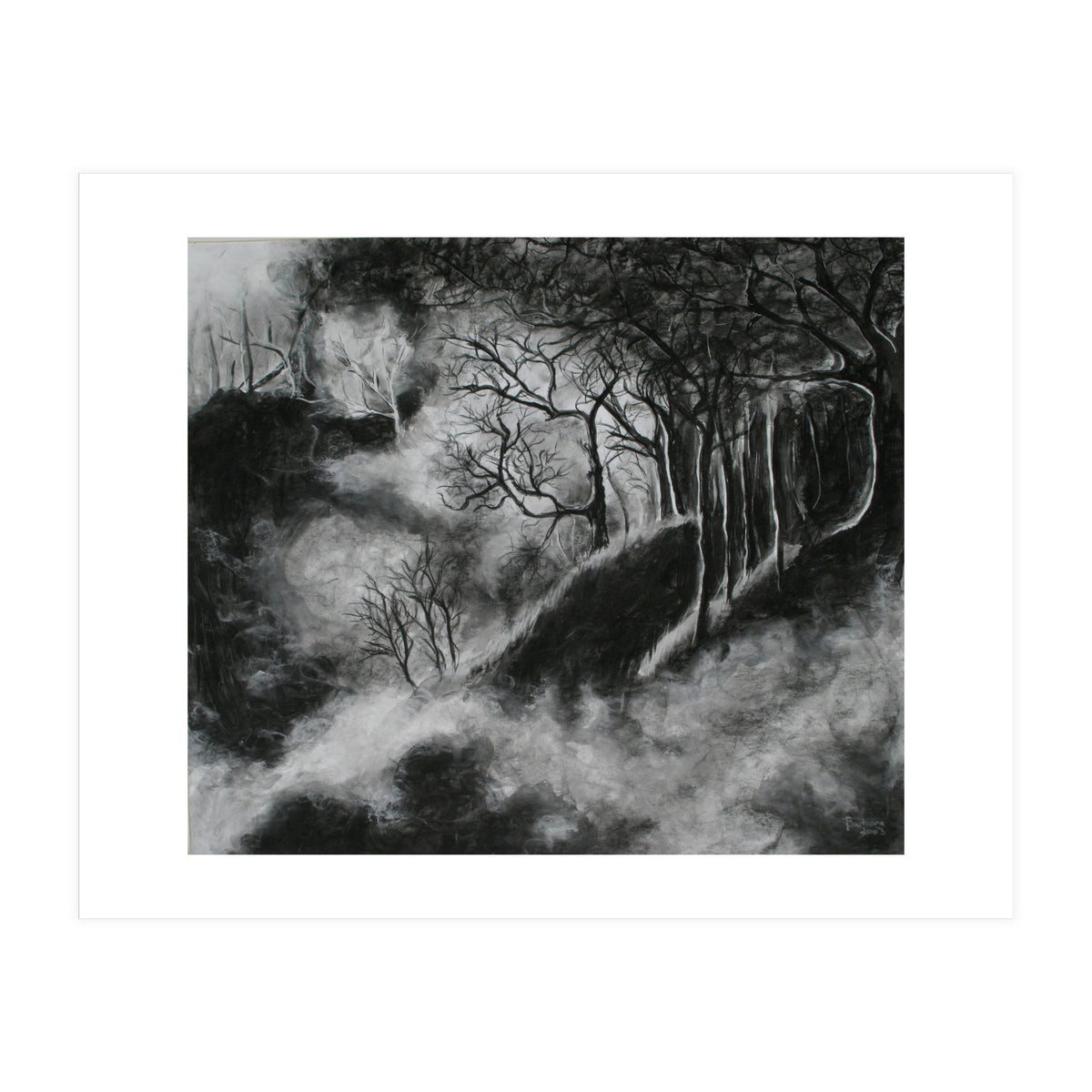 Black and White Forest in Clouds (Print Only)