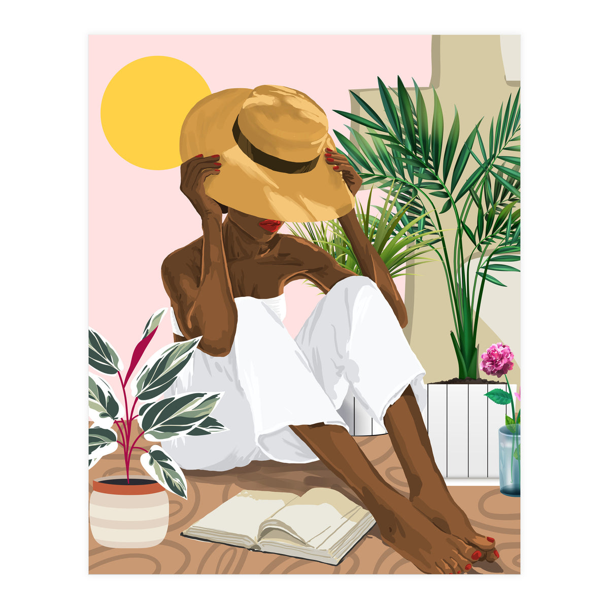 Summer Reading | Modern Bohemian Black Woman Travel | Beachy Vacation Book Reader (Print Only)