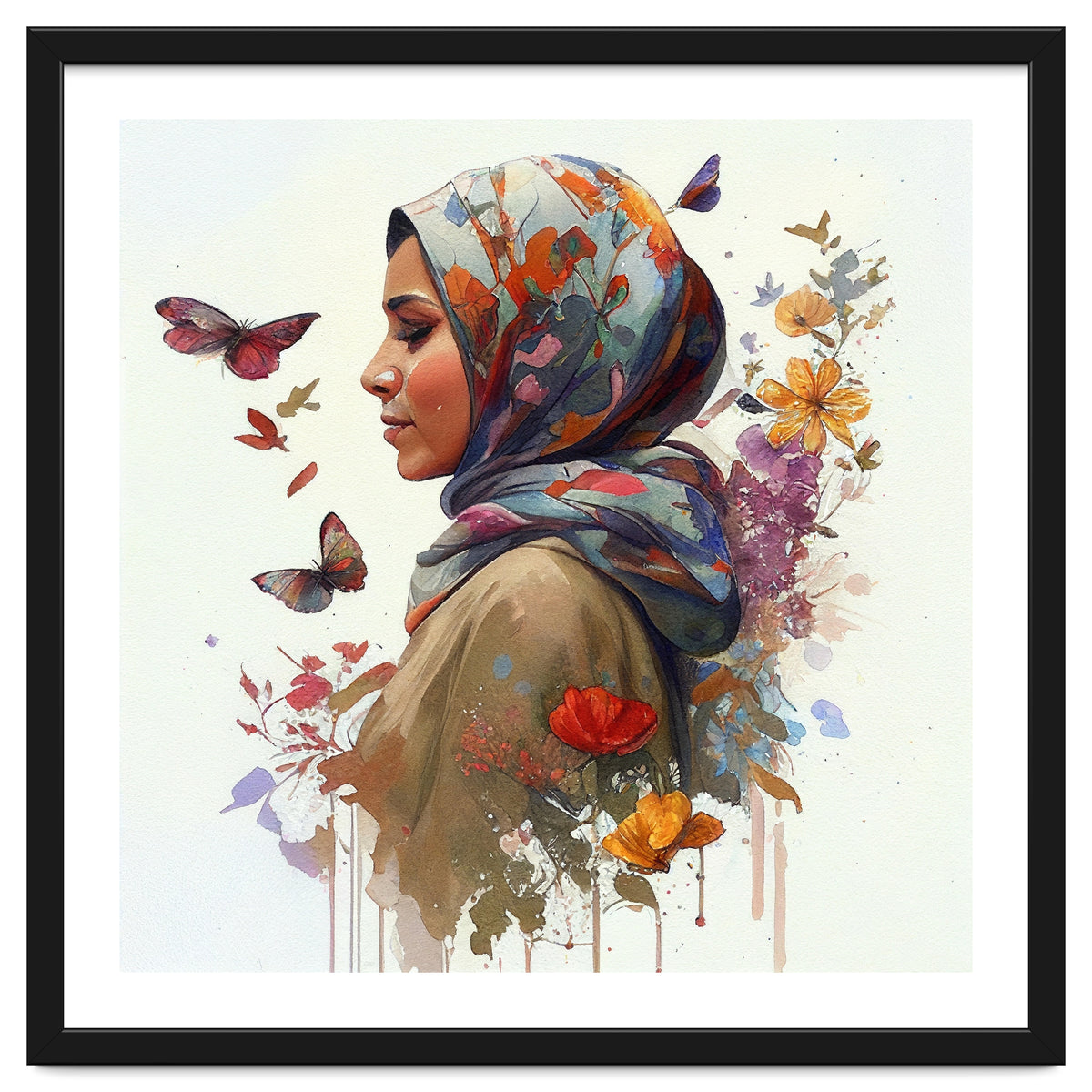 Watercolor Floral Muslim Woman #2