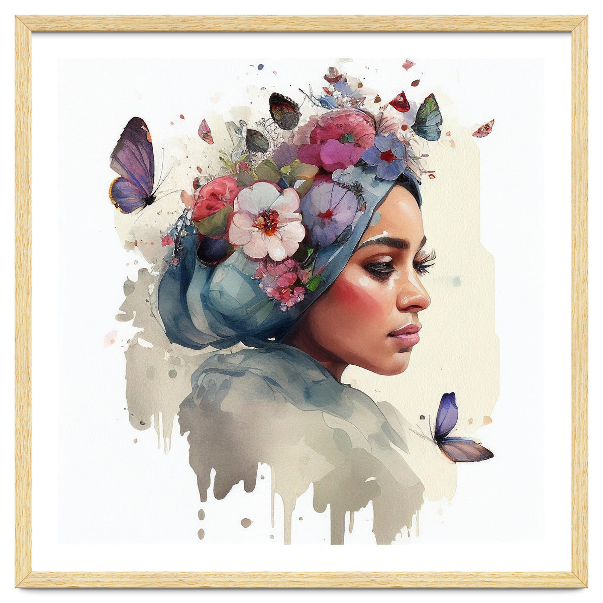 Watercolor Floral Muslim Woman #1