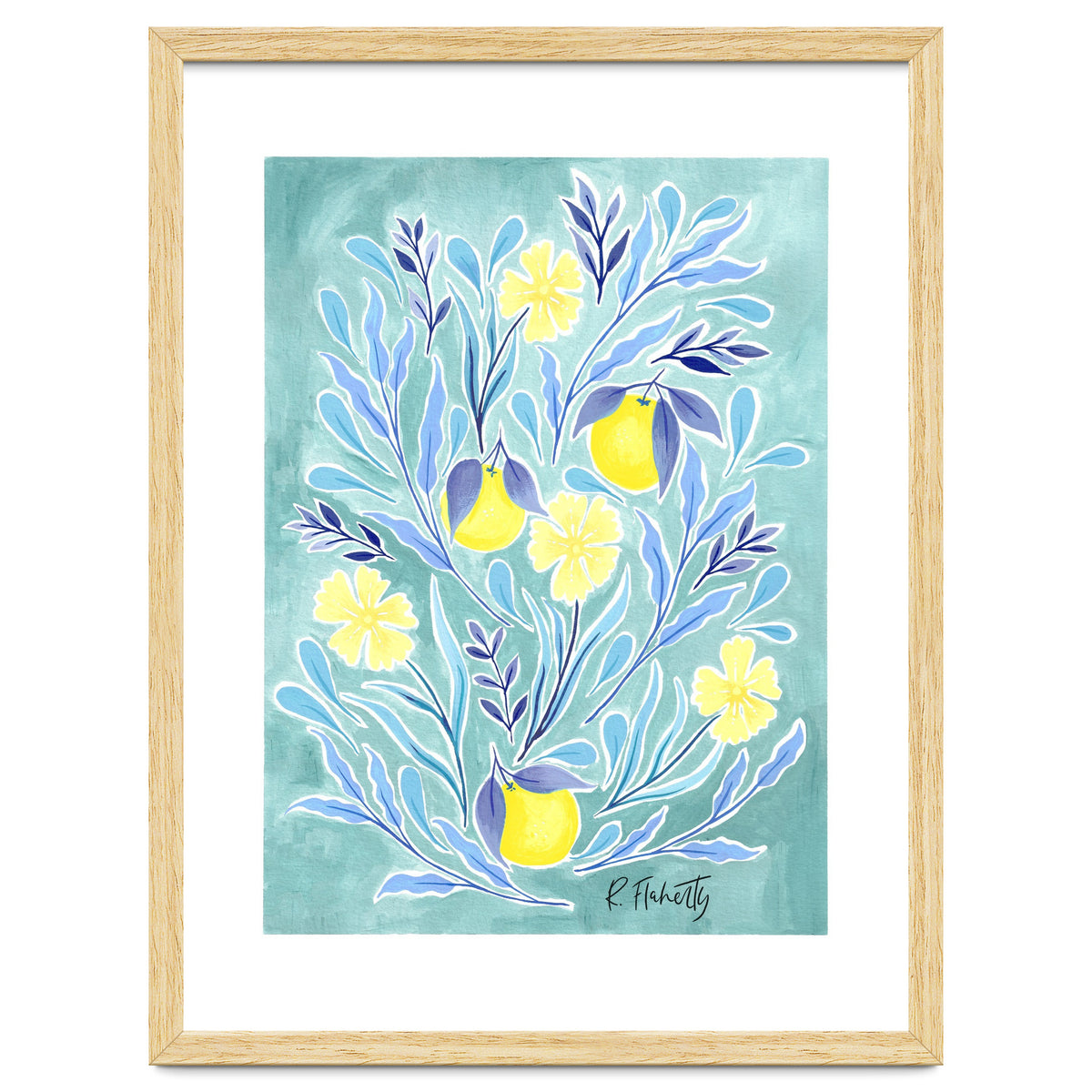 Wild Orange Floral | Lemon & Duck Egg Blue