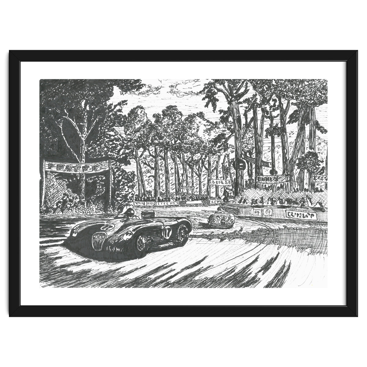 Jaguar C-Type Classic Le Mans Ink Drawing