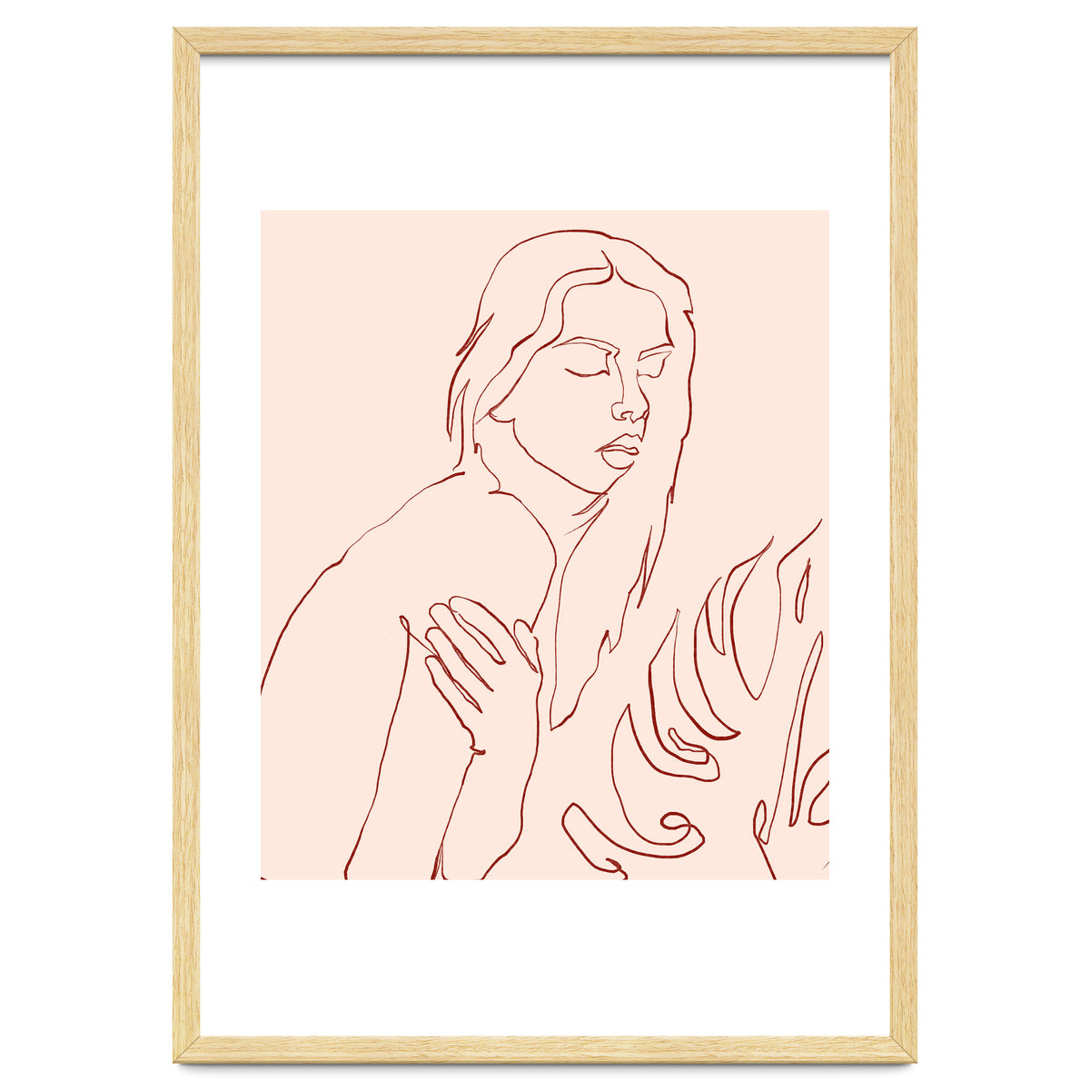 Lueur, Tropical Nude Modern Bohemian Woman Line Art, Minimal Scandinavian Sketch Blush Drawing