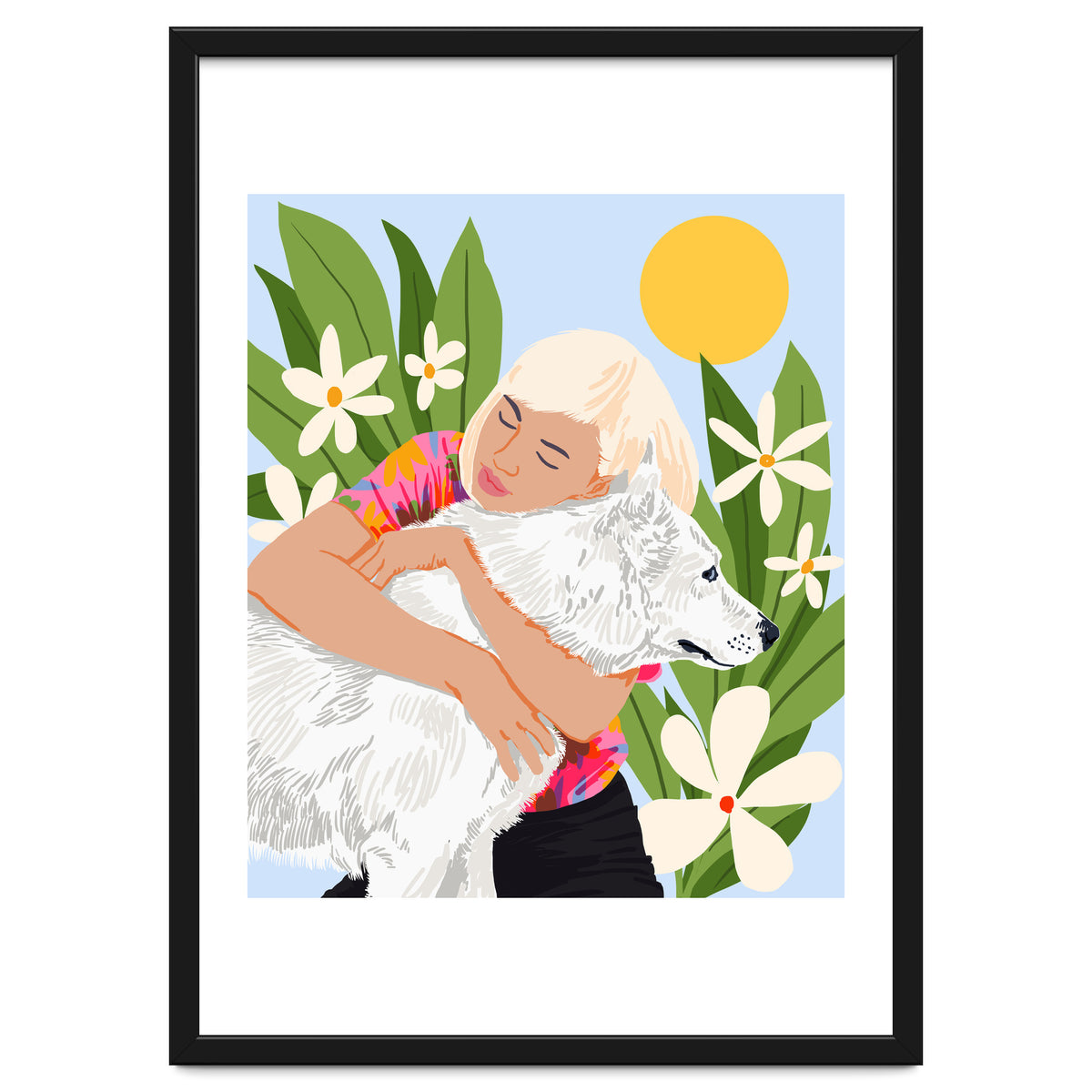 All You Need Is Love & A Dog | Pets Urban Jungle Bohemian Woman Illustration