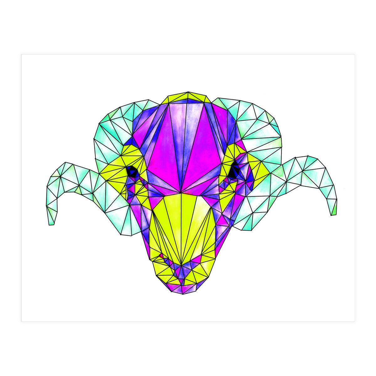 Colourful Geometric Swaledale Sheep Tup with Black Lines (Print Only)