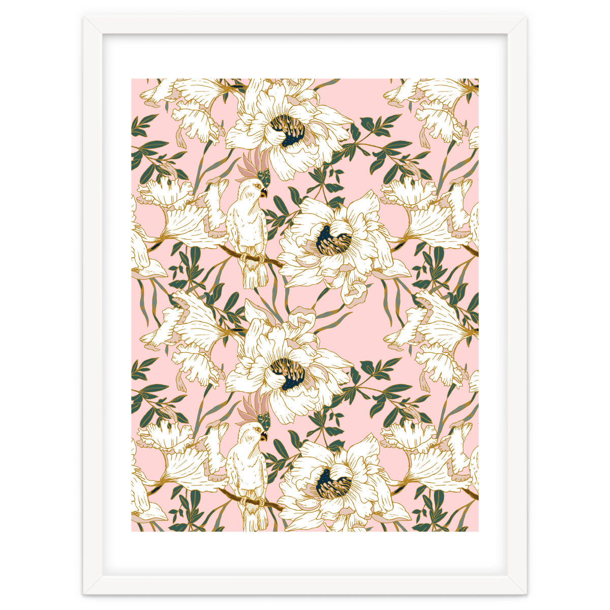 Exotic birds on flowers