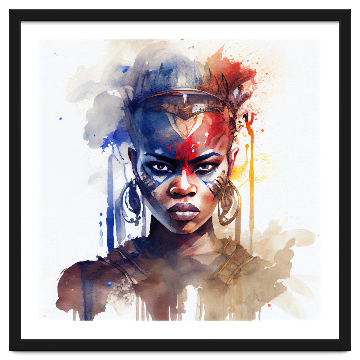 Watercolor African Warrior Woman #1