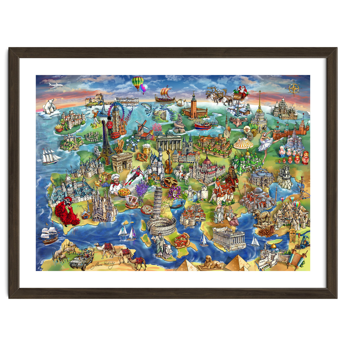 European World Wonders Illustrated Map