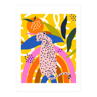 Leopard Somewhere Over The Rainbow, Maximalist Abstract Wildlife Jungle Botanical, Pop of Color Eclectic Animals Illustration (Print Only)