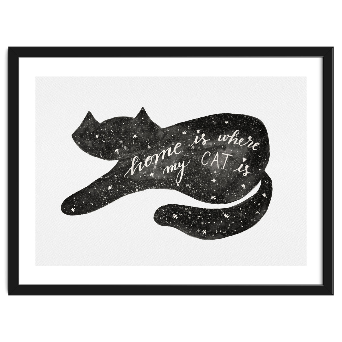 Watercolor galaxy cat - black and white