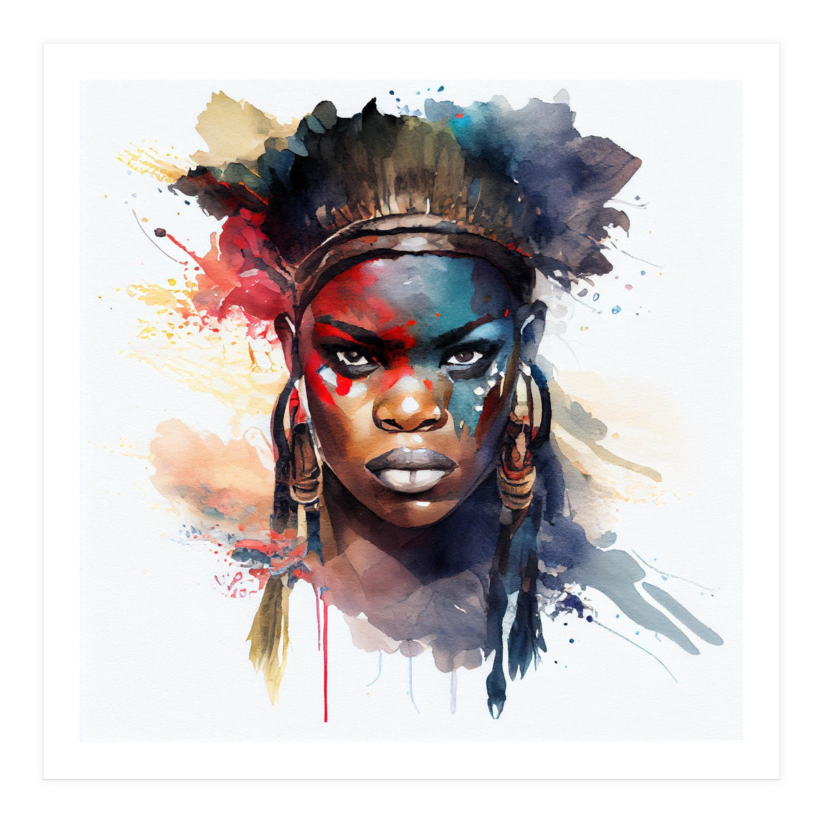 Watercolor African Warrior Woman #4 (Print Only)