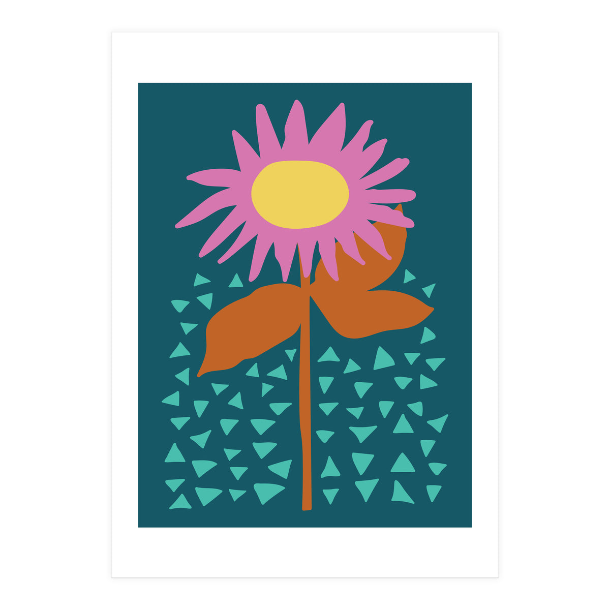 Pink Flower on Teal  (Print Only)