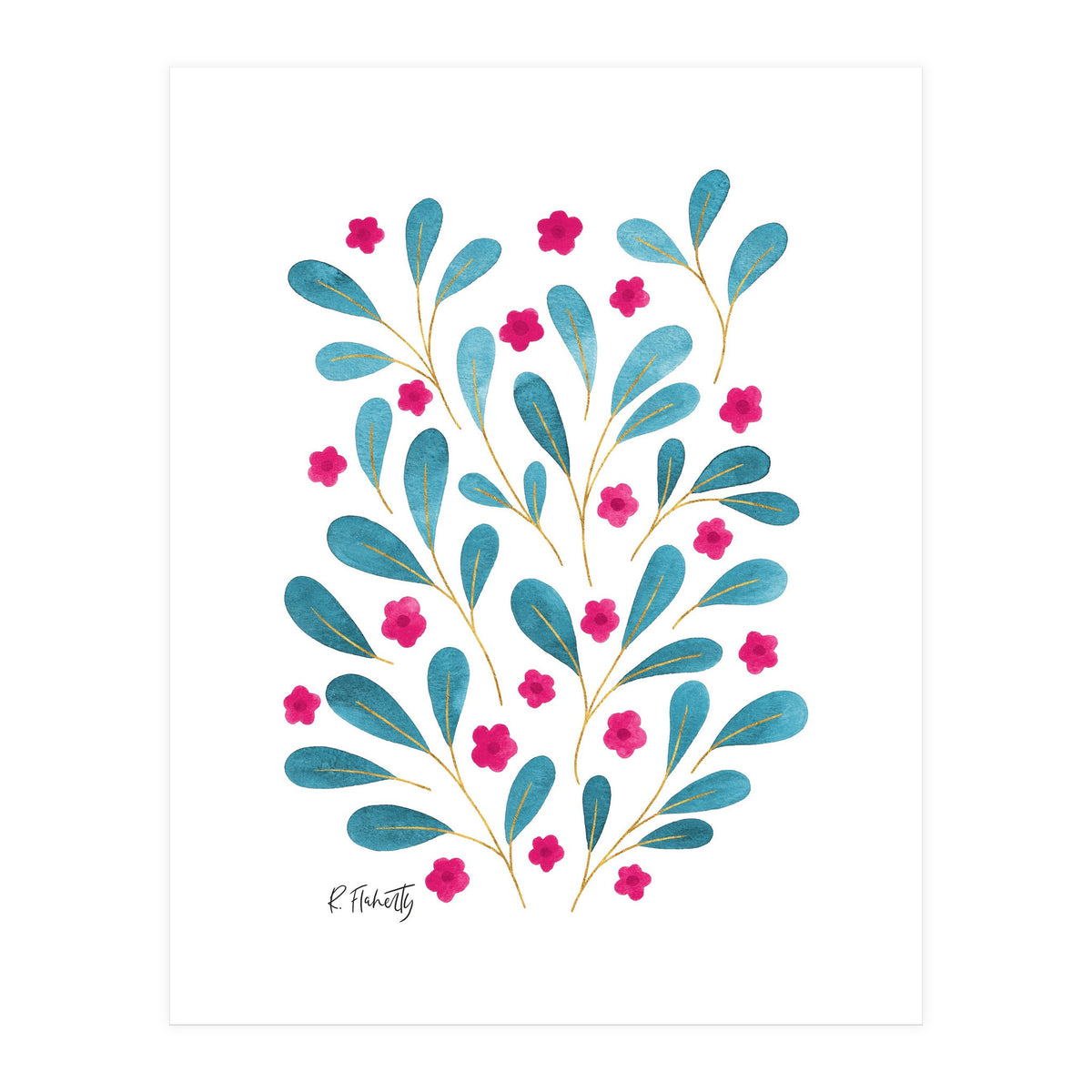 Springtime Floral | Teal and Pink (Print Only)