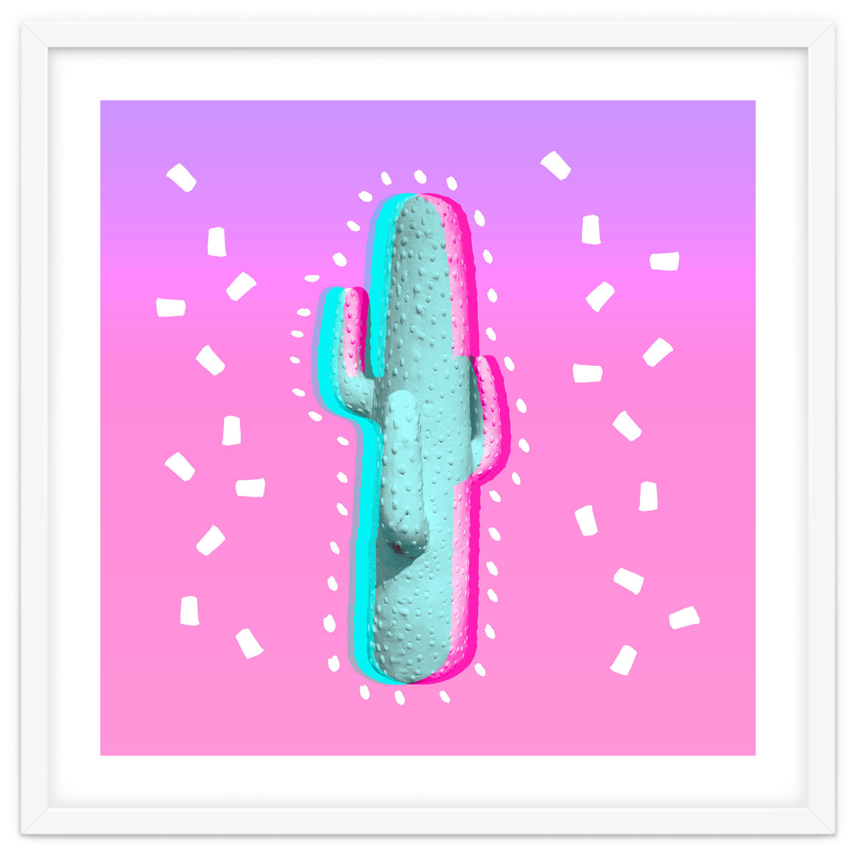 Modern 3 D Color Channel Cactus Photography Pink Purple Gradient 90's Pattern