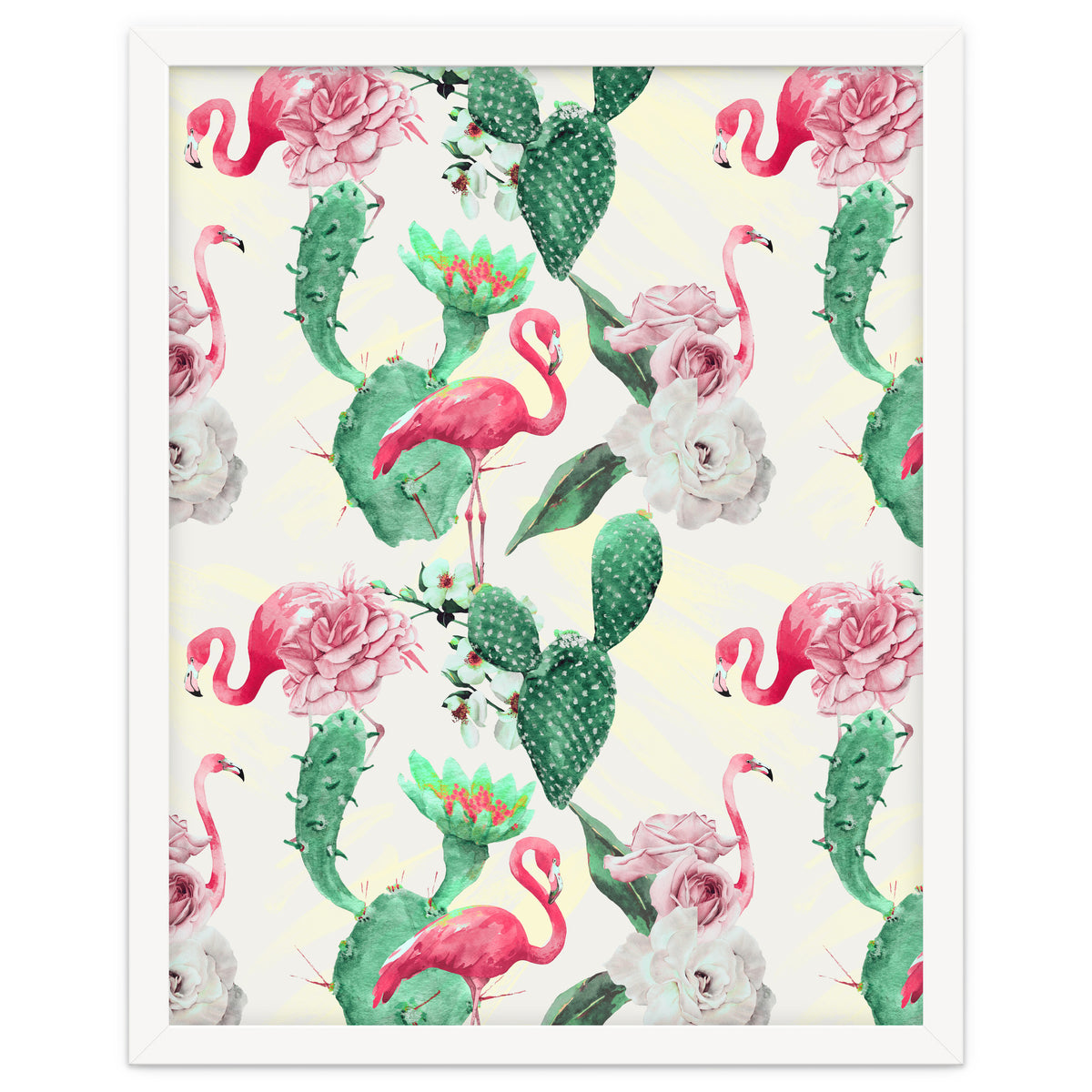 Flamingos, geometric and flowers
