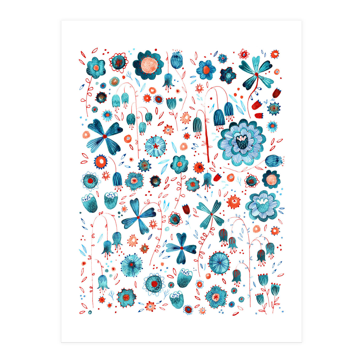 Turquoise Flower Mashup (Print Only)